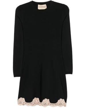 Valentino Garavani Lace-Trim Long-Sleeve Mini Dress - Black