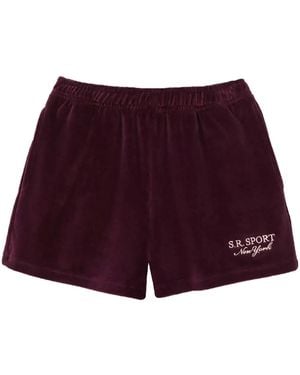 Sporty & Rich Logo-Embroidered Velvet Shorts