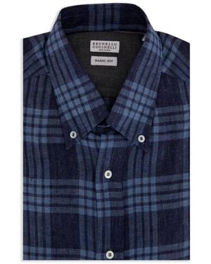 Brunello Cucinelli チェック シャツ - ブルー