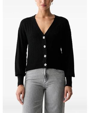 Guess Flower-Button Pointelle-Knit Cardigan - Black