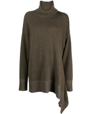 Ziggy Chen Roll-Neck Asymmetric Wool Jumper - Green