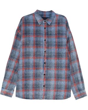 Juun.J Check-Print Distressed Shirt - Blue