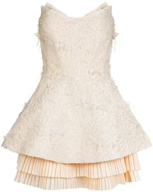 Gaby Charbachy Strukturiertes Minikleid Mit Faltenbesatz - Natur