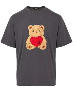 we11done Heart Teddy-Bear Patch T-Shirt - Grey