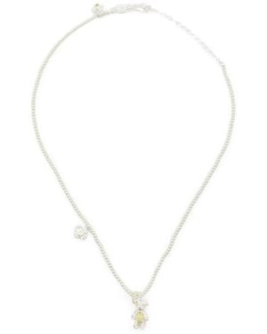 YVMIN Bear Flower-Charm Necklace - White