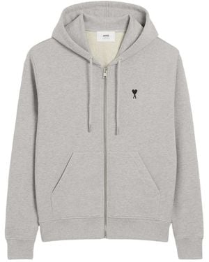 Ami Paris Felpa Ami-De-Coeur Con Zip E Cappuccio - Grigio