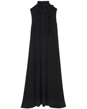 Psophia Ruffled Pleated-Trim Midi Dress - Black