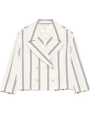 Psophia Stripe-Pattern Double-Breasted Jacket - White