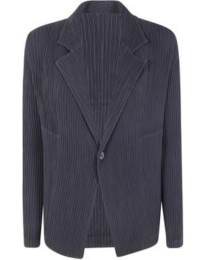 Issey Miyake Hatching Pleats Pleated Jacket - Blue