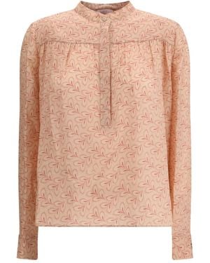 Kristina Ti Stehkragen-Bluse mit Blatt-Print - Pink