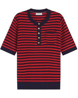 Tommy Hilfiger Striped Short-Sleeve Sweater - Red
