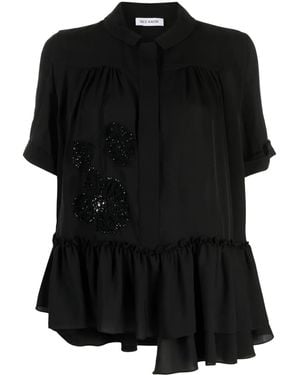 Dice Kayek Floral-Embroidered Silk Shirt - Black