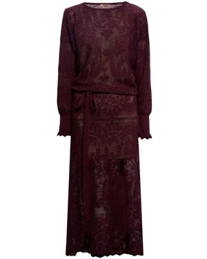 Twinset Lace-Knit Drawstring-Waist Midi Dress - Purple