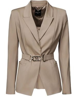 Marciano Belted Logo-Buckle Blazer - Natural