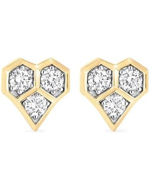 Sara Weinstock 18K Diamond Honey Comb Heart Stud Earrings - Metallic