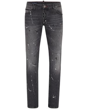 Philipp Plein Paint-Splatter Slim-Fit Jeans - Grey