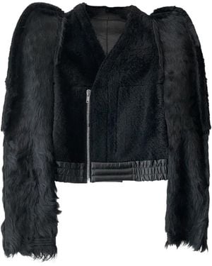 Rick Owens Veste Crop Zionic Flanged En Peau Lainée - Black