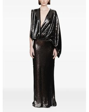 Christopher Esber Opaline Sequin Swaddled V-Neck Gown - Black