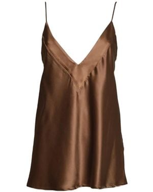 SOLOTRE Satin-Finish V-Neck Camisole Top - Brown
