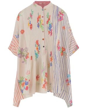 Péro Gestreiftes Hemd mit Blumenprint - Weiß