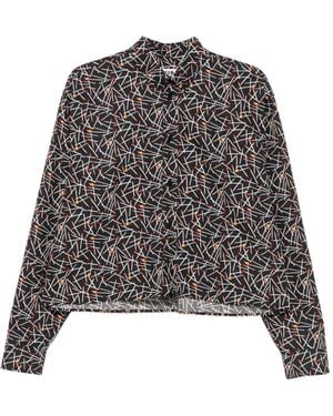 MSGM Matchstick-Print Cropped Shirt - Gray