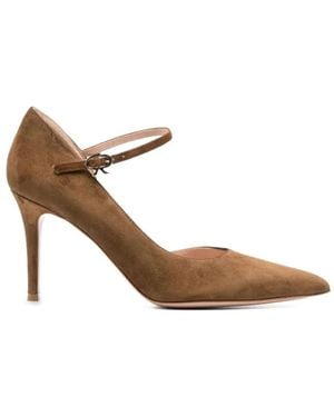 Gianvito Rossi Pointed-Toe Buckled-Strap Pumps - Brown