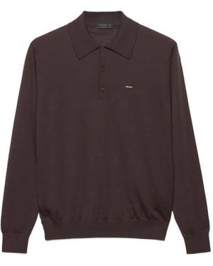 Prada Long-Sleeved Superfine Wool Polo Sweater - Brown