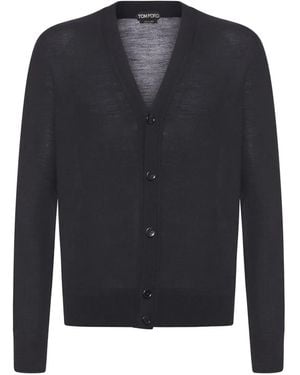 Tom Ford V-Neck Wool Cardigan - Blue