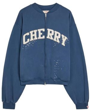 CHERRY LA Zip-Up Embroidered Sweatshirt - Blue