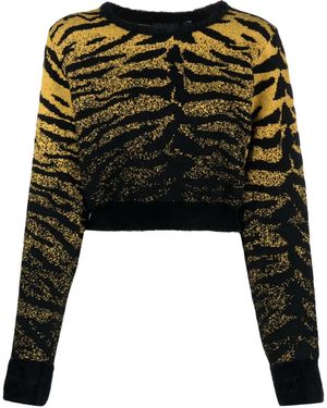Gcds Lurex-Detail Zebra-Jacquard Cropped Sweater - Black