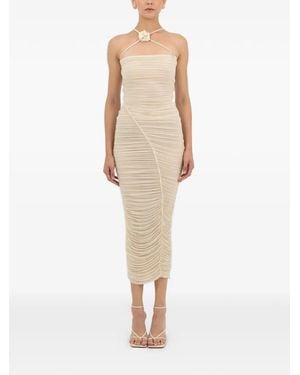 Maygel Coronel Muralla Flower-Detail Ruched Dress - Natural