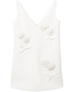 Self-Portrait Floral-Embellished Mini Dress - White