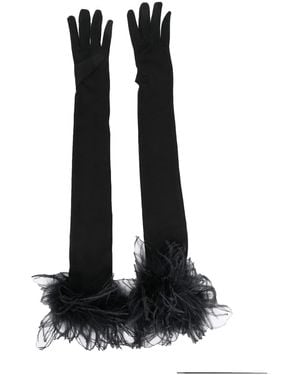 Styland Feather-Trim Gloves - Black