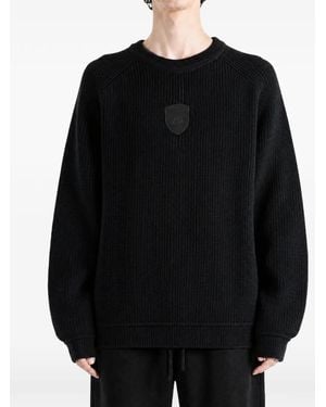 HUGO X Porsche Gerippter Strickpullover Mit Logo-Patch - Schwarz