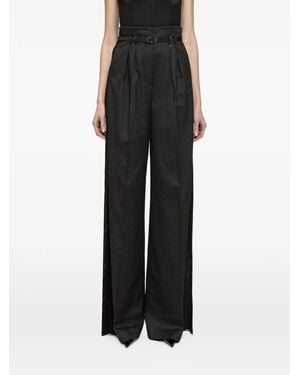 Nissa Pinstripe Wide-Leg Pants - Black