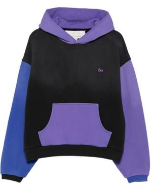 ERL Colour-Block Logo-Patch Hoodie - Blue
