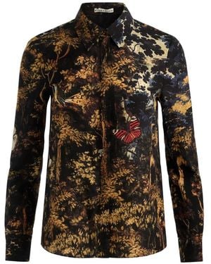 Alice + Olivia Willa Floral-Print Silk Top - Black