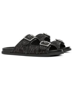 Gucci Gg Logo Plaque Buckle Straps Sandals in Black for Men | Lyst