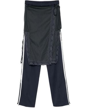 Pushbutton Lace-Embellished Trousers - Blue