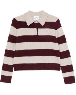 Kujten Royce Stripe Polo-Collar Sweater - Red