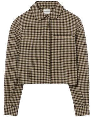 Claudie Pierlot Veste Courte À Carreaux En Laine Mélangée - Marron
