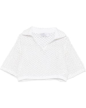 GIUSEPPE DI MORABITO Faux-Pearl Embellished Open-Knit Top - White