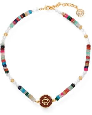 CASABLANCA Logo-Pendant Beaded Necklace - Metallic