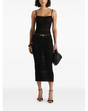 Manière De Voir Danika Metallic Rib-Knit Belted Midi Dress - Black