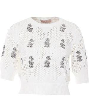Twinset Embroidered Crew-Neck Top - White