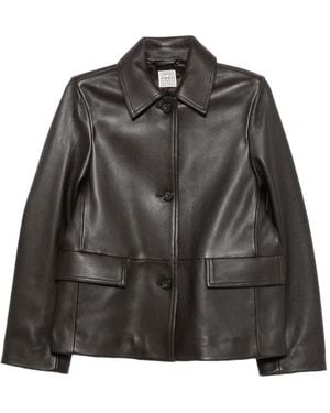 TOTEME Collared Grained-Leather Jacket - Black