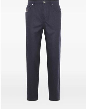 Brunello Cucinelli Logo-embroidered trousers - Azul