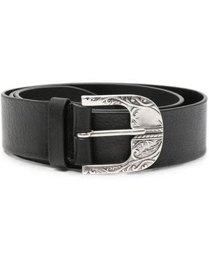 Orciani Engraved-Buckle Leather Belt - Black