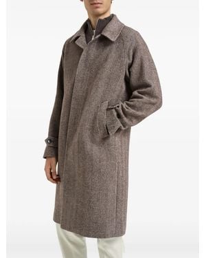 BRERAS Milano Herringbone-Pattern Single-Breasted Coat - Brown