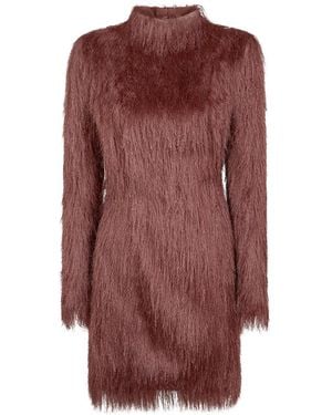 Balmain Fringed Long-Sleeve Mini Dress - Purple